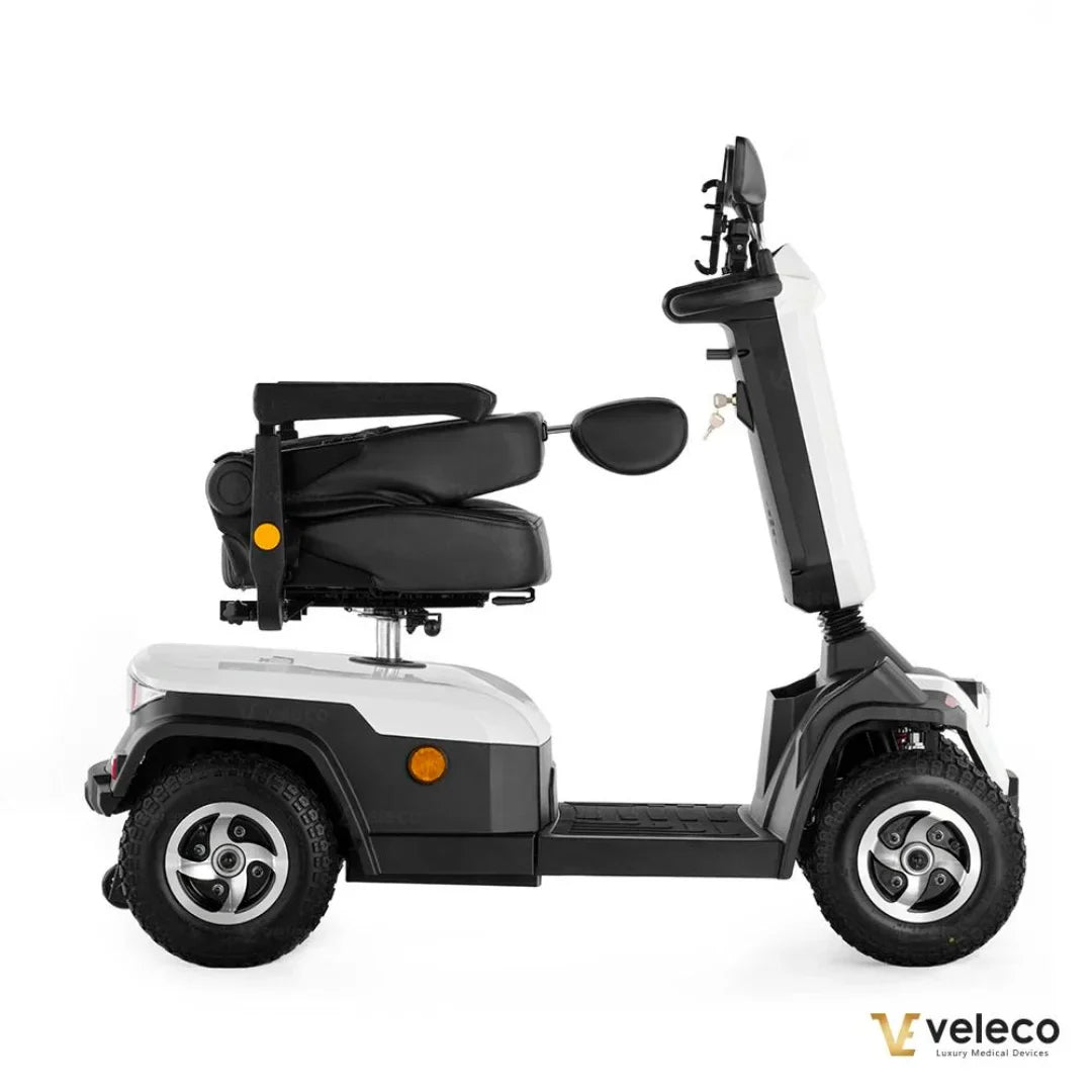 Electric Mobility Scooter Veleco Sharpy features a sleek design, comfortable seating, all-terrain wheels, and modern controls.
