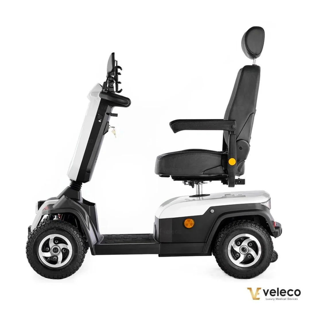 Electric Mobility Scooter Veleco Sharpy, features a sleek design with a comfortable seat, ergonomic controls, and robust tires.