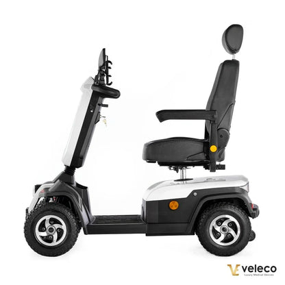 Electric Mobility Scooter Veleco Sharpy, features a sleek design with a comfortable seat, ergonomic controls, and robust tires.