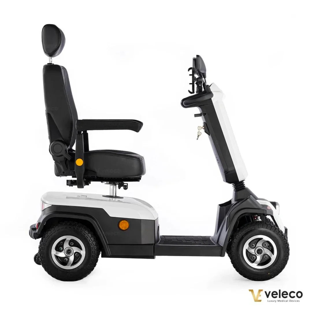 Electric Mobility Scooter Veleco Sharpy features a sleek design, comfortable seating, and robust tires for stability.
