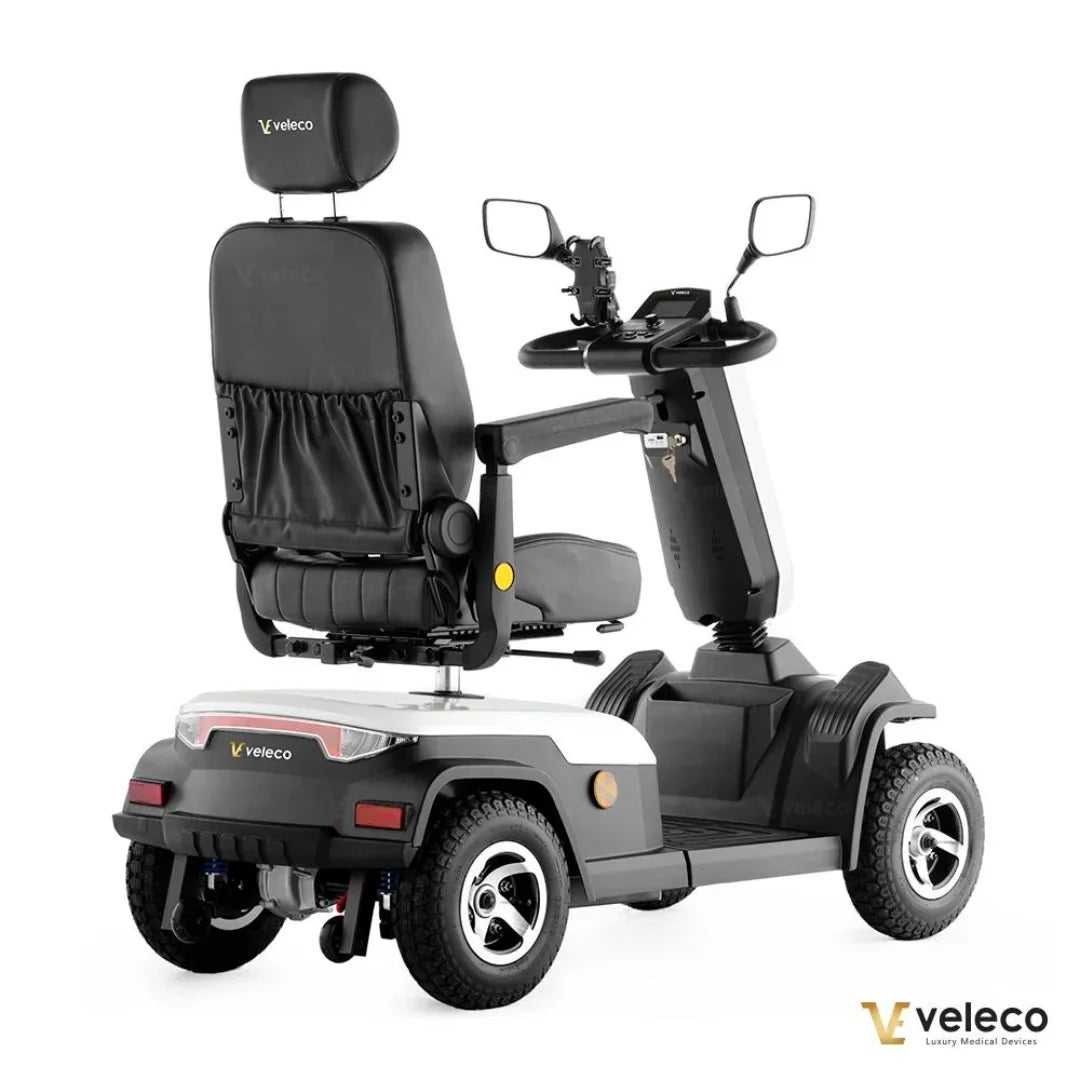 Electric Mobility Scooter Veleco Sharpy, featuring a sleek design, comfortable seat, and ergonomic controls.