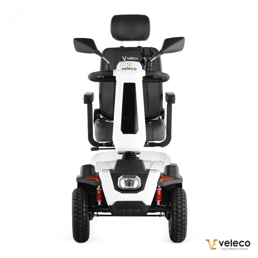 Electric Mobility Scooter Veleco Sharpy features a sleek design, comfortable seat, and sturdy front headlights.