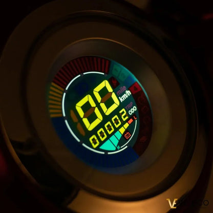 Electric Mobility Scooter Veleco Zt15 features a vibrant digital display showing speed, trip info, and battery status.