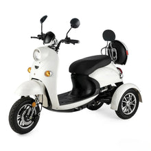 Electric Mobility Scooter Veleco Zt63 features a sleek white design, comfortable seating, and three wheels for stability.