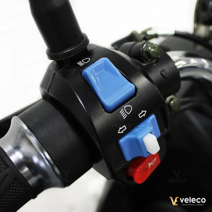 Electric Mobility Scooter Veleco Zt63 features a control panel with blue and red buttons for easy operation.