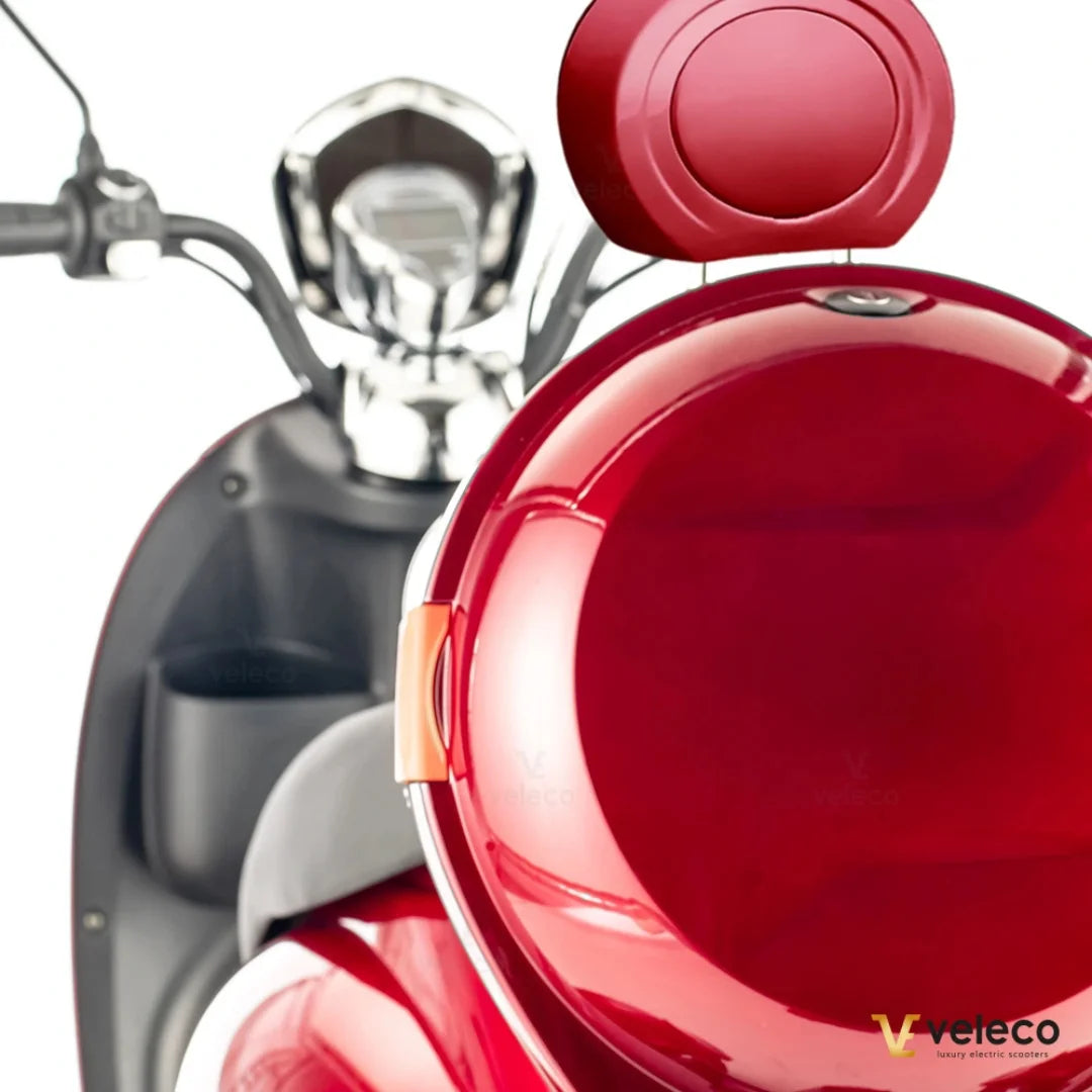Electric Mobility Scooter Veleco Zt63 features a sleek design with a vibrant red finish and ergonomic controls.