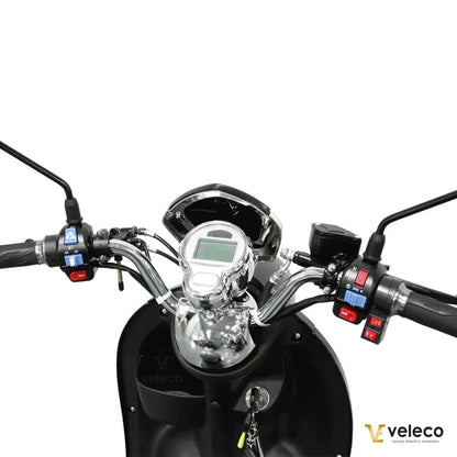 Electric Mobility Scooter Veleco Zt63 features a sleek handlebar design with controls and a digital display.