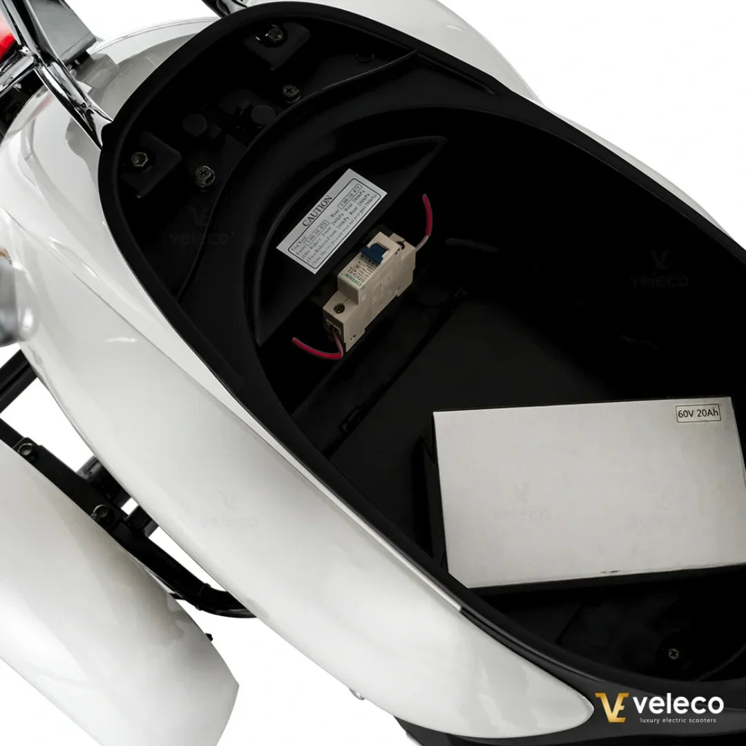 Electric Mobility Scooter Veleco Zt63 features a spacious, easily accessible storage compartment for convenience.
