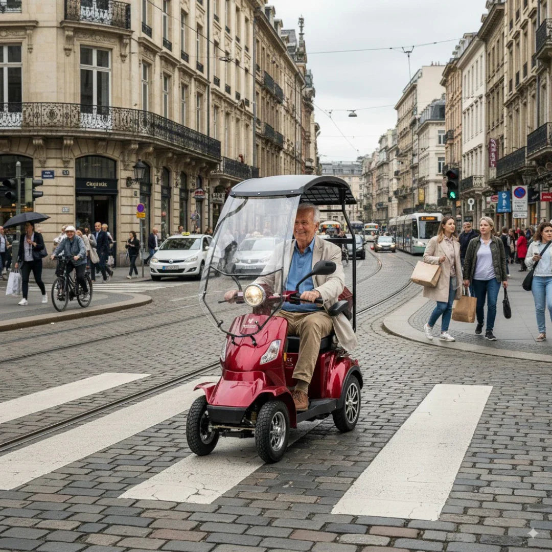 Veleco Faster – man driving with roof on city street