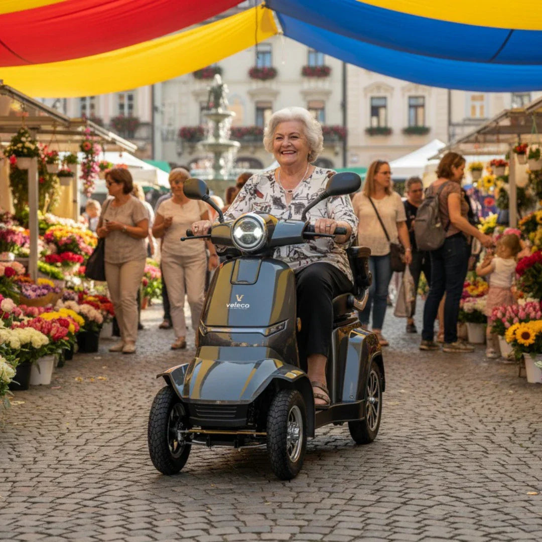 Veleco Gravis – woman riding in flower market