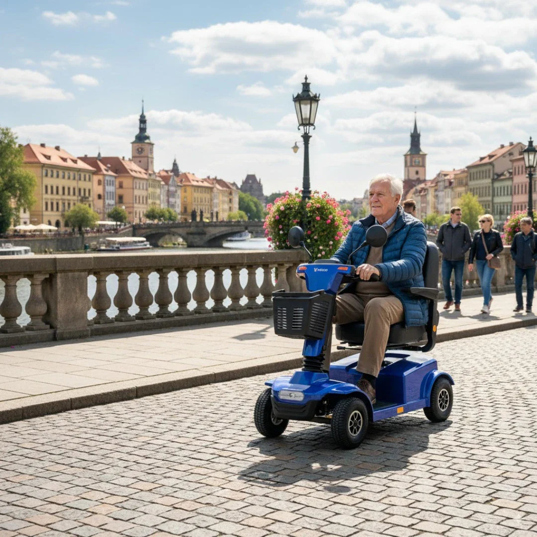 Veleco Jumpy – blue colour variant, man riding by river