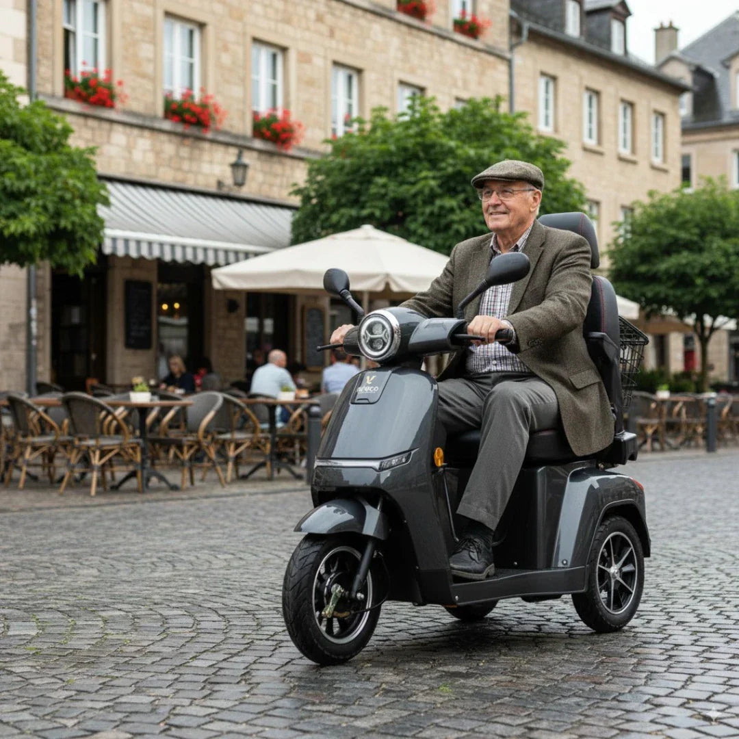 Veleco Turris – man riding scooter in town square