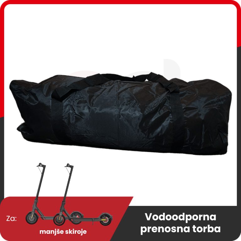 Carrying Bag for Electric Scooter – black duffel bag and two scooters