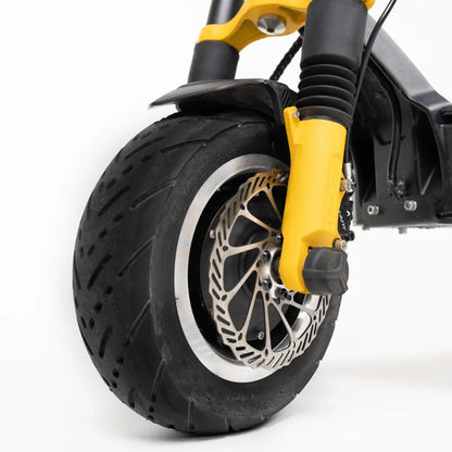 Product title: Electric Scooter Vsett 11 Super. The image showcases a close-up of the front wheel with a robust tire and disc brake.
