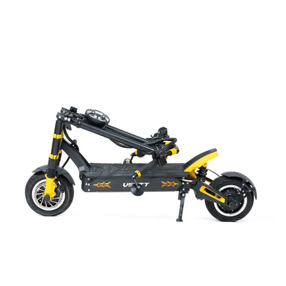Electric Scooter Vsett 11 Super, sleek folding design with a black and yellow color scheme for easy transport.