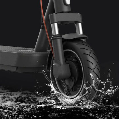 Electric Scooter Xiaomi 5 Pro features a robust tire splashing through water, showcasing its durability and performance.