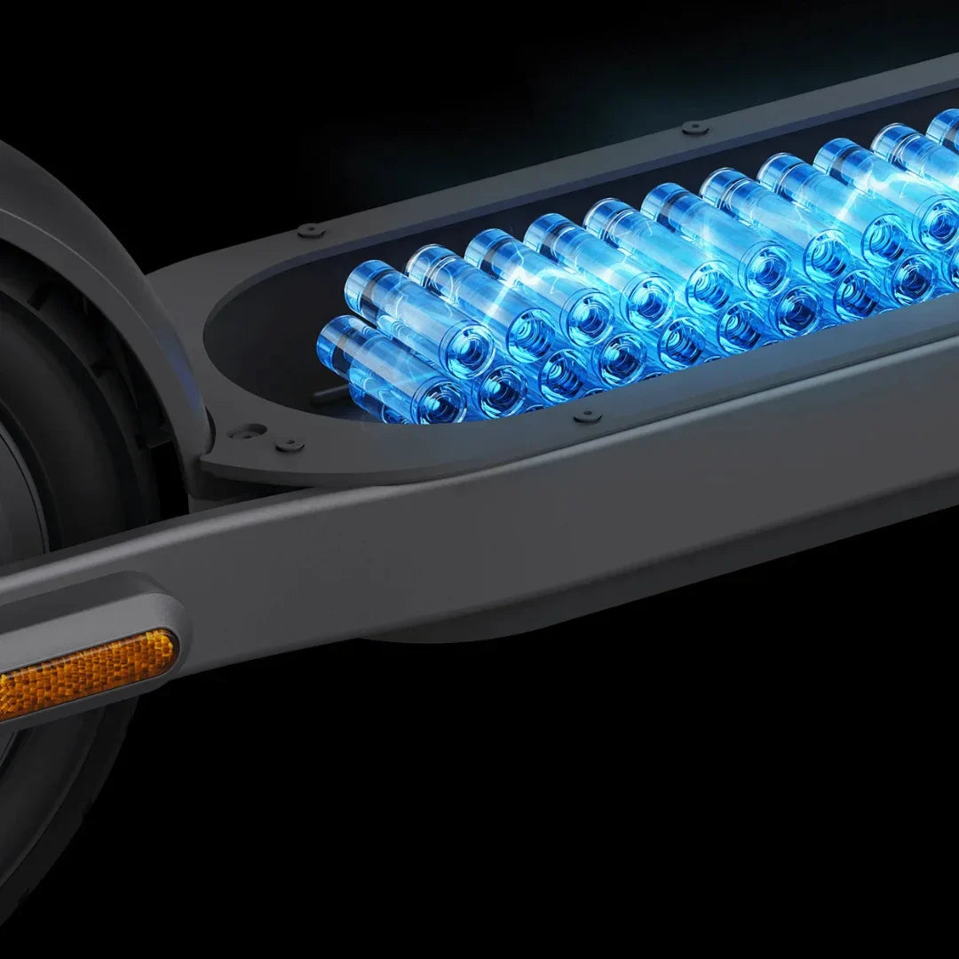Electric scooter Xiaomi Elite – battery compartment with glowing cells
