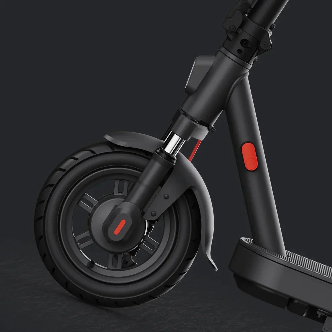 Electric scooter Xiaomi Elite – front wheel and suspension detail