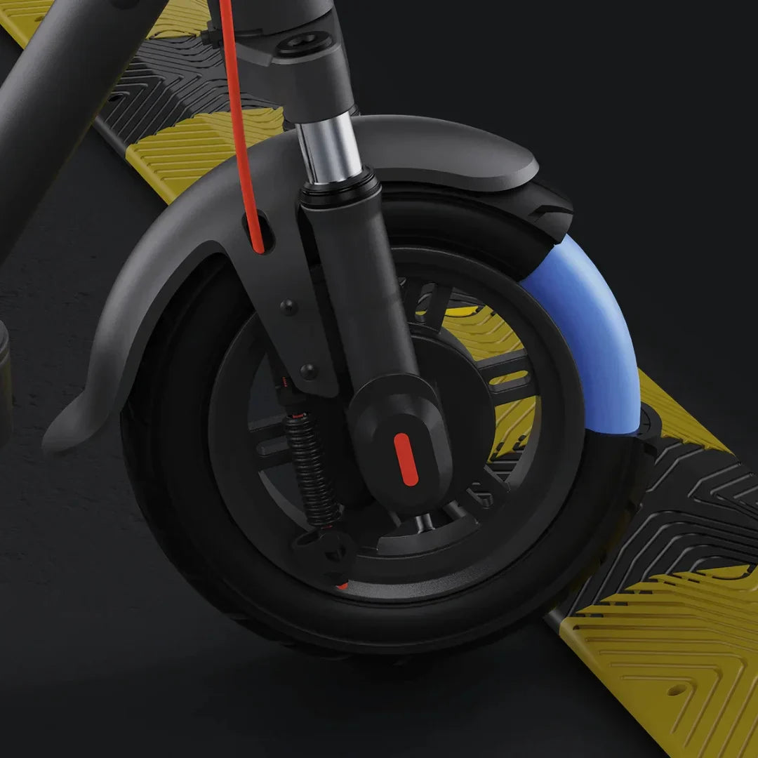 Electric scooter Xiaomi Elite – front wheel and suspension detail