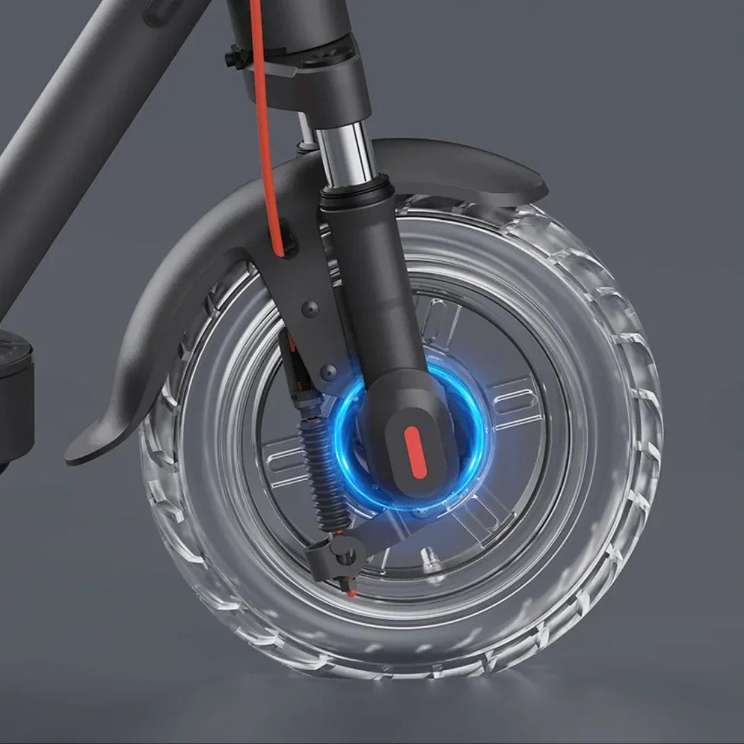 Electric Scooter Xiaomi Elite features a clear wheel design with blue LED lighting, showcasing its modern style.