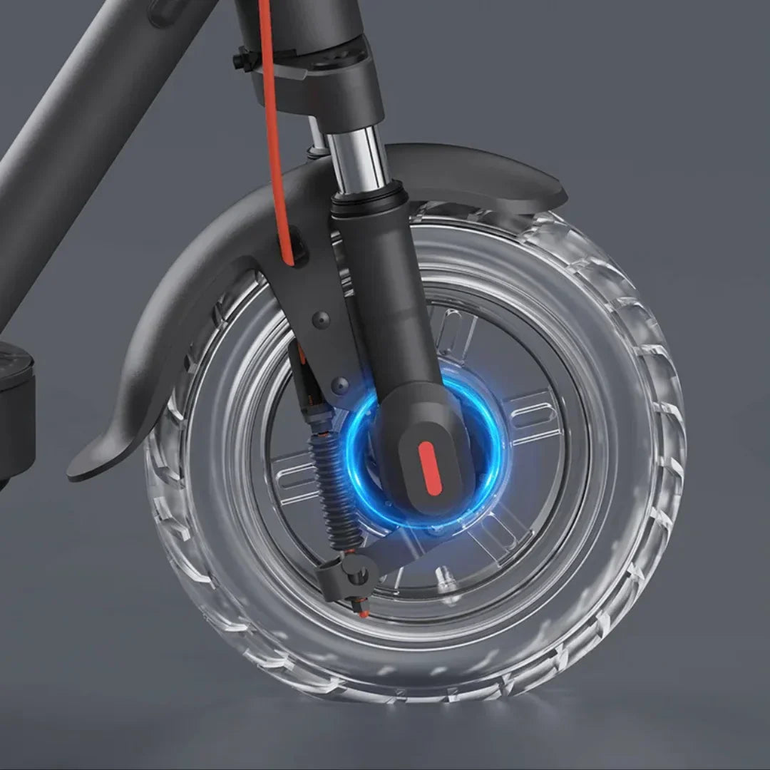 Electric scooter Xiaomi Elite – front wheel with blue light effect