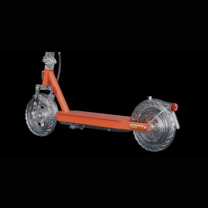 Electric Scooter Xiaomi Elite features a vibrant orange design, transparent wheels, and sleek frame for smooth rides.