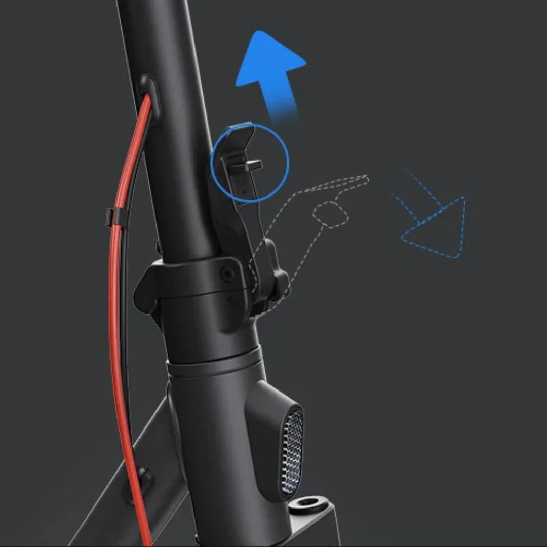 Electric Scooter Xiaomi Elite features a sleek design with a highlighted folding mechanism and cable management.