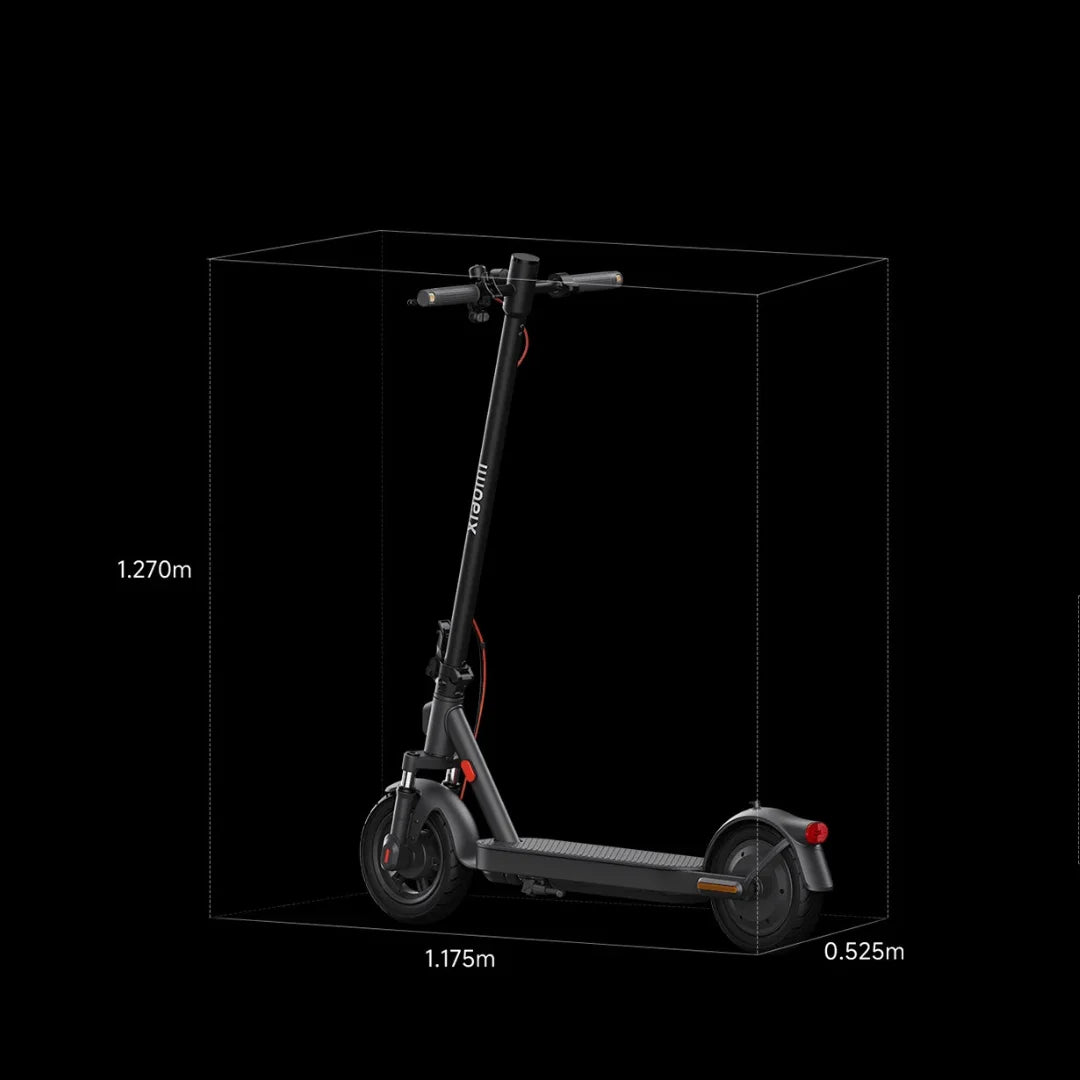 Electric Scooter Xiaomi Elite features a sleek design with dimensions displayed for reference, 1.270m height, 1.175m length, 0.525m width.