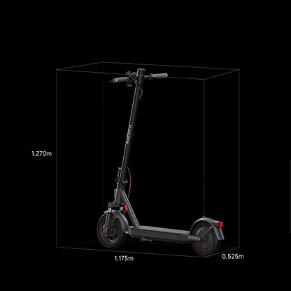 Electric Scooter Xiaomi Elite features a sleek design with dimensions displayed for reference, 1.270m height, 1.175m length, 0.525m width.