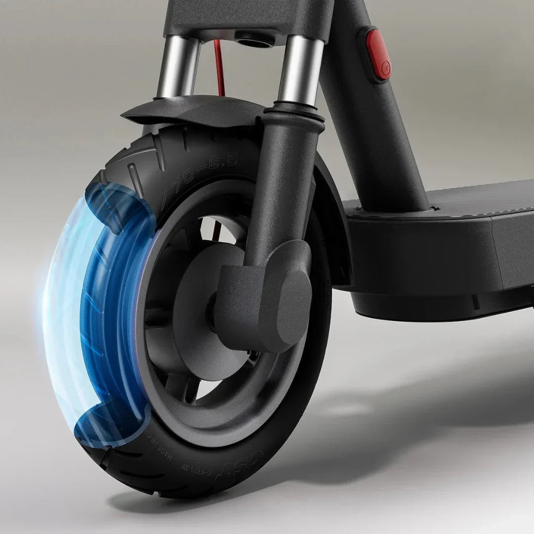 Electric Scooter Xiaomi 5 Max Gl features a robust front wheel design with durable rubber tread for stability.
