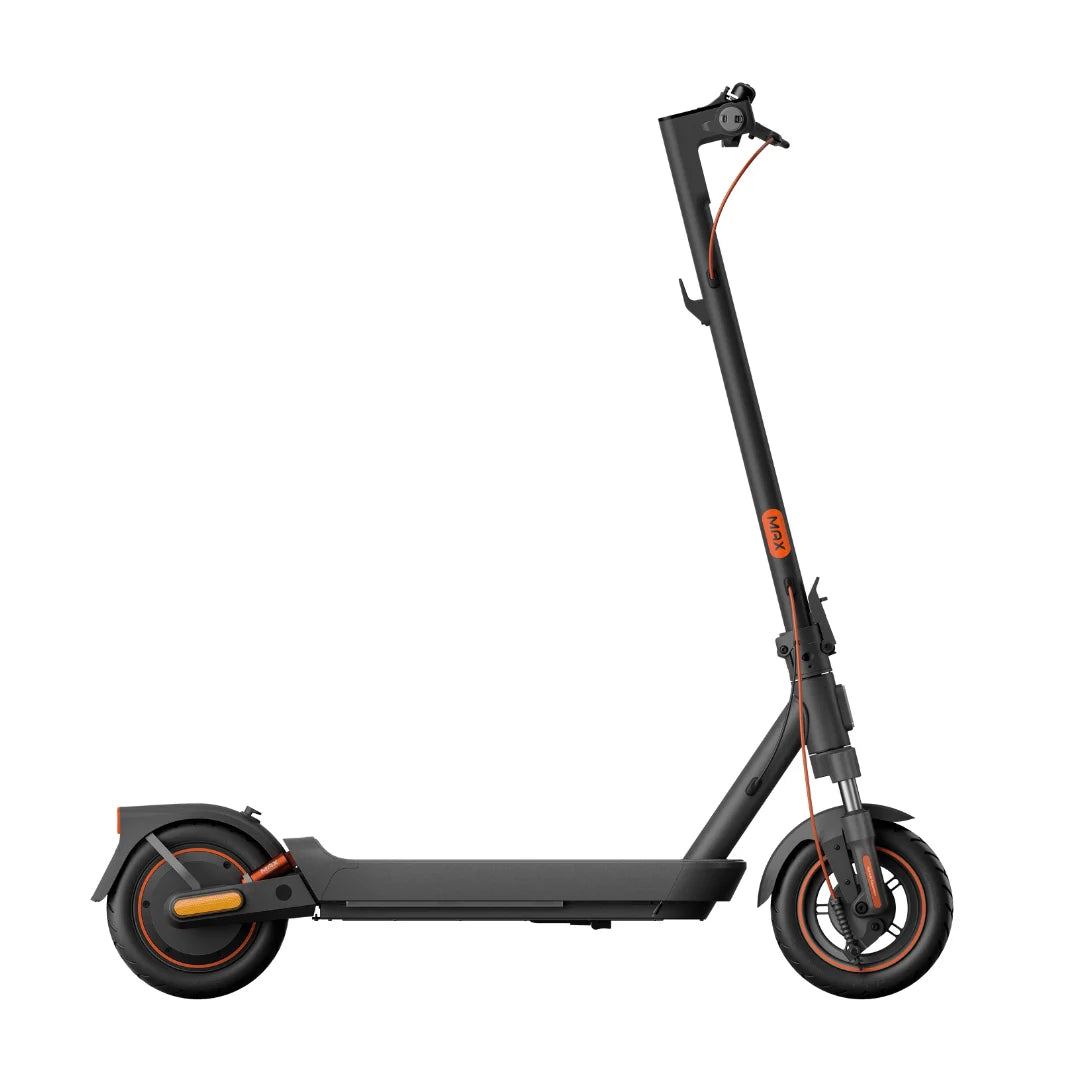 Electric Scooter Xiaomi 5 Max Gl features a sleek black design with orange accents, designed for urban commuting.