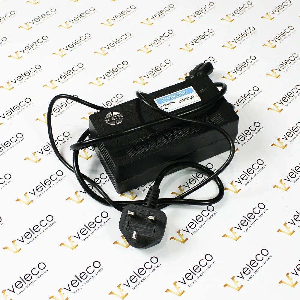 Charger for 48V Veleco ZT15E and Veleco Draco with UK Plug – charger with UK plug and coiled cable