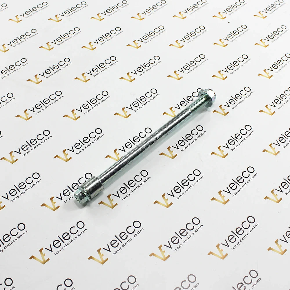 Front Axle with Nut and Spacer Sleeve for Veleco ZT15E – silver metal rod with hexagonal ends