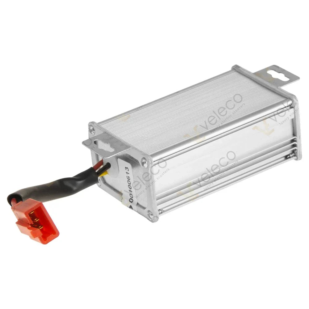 Universal 48V Converter – silver rectangular converter with red connector