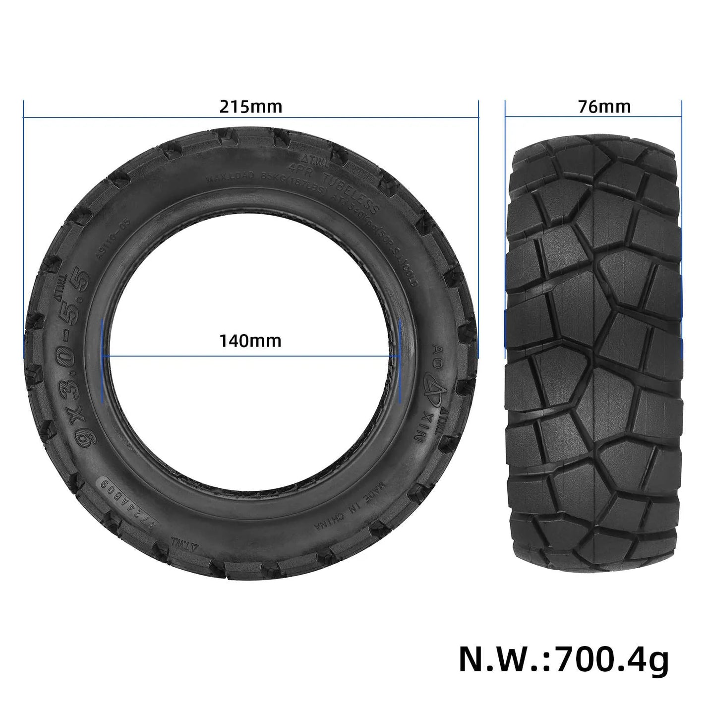 Aoxin 9x3.0-5.5 off-road tubeless tire for KuKirin G2 Pro DB electric scooter