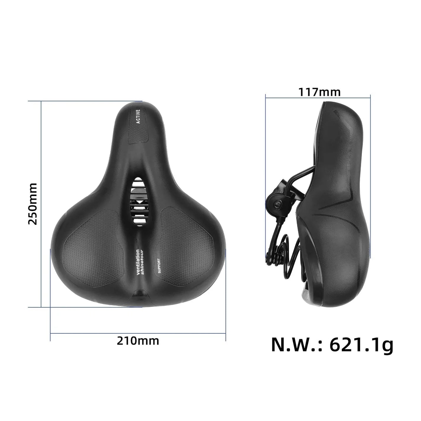Comfortable bicycle saddle with reflective stickers