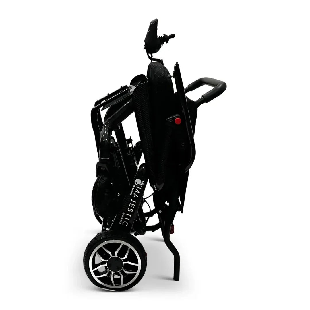 Electric wheelchair ComfyGO IQ-Carbon – side view, compactly folded for storage or transport