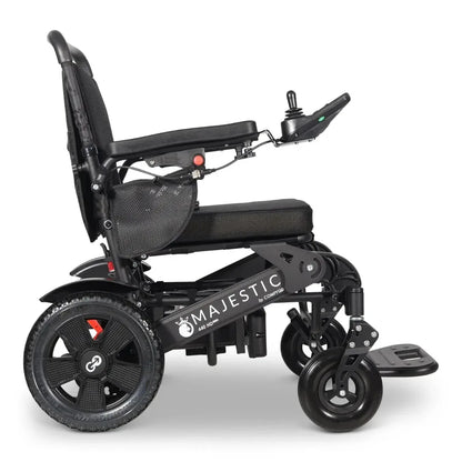 Electric wheelchair ComfyGO Majestic 440 HD Plus – right side view, unfolded, with joystick controller and footrest