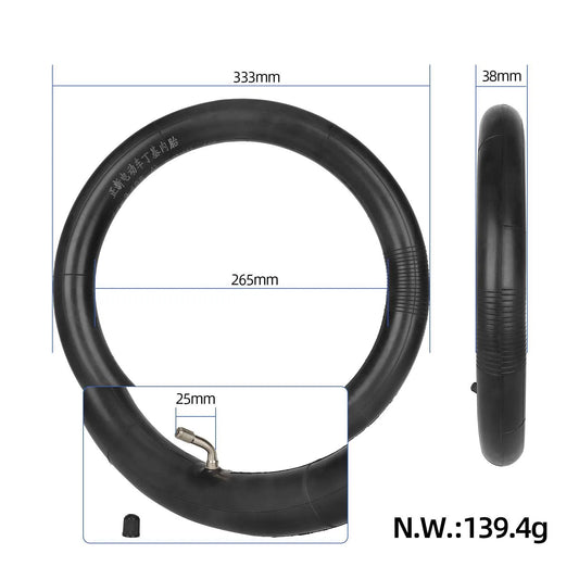 CST Inner Tube 14 x 2.125 with Curved Valve 90°/60° for Electric Bicycle – dimensions and weight infographic