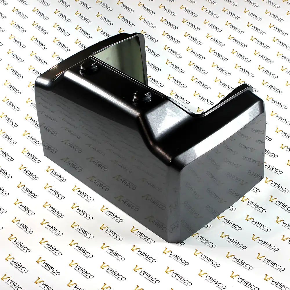 Gray trunk for Veleco Gravis – grey top case, front three-quarter view