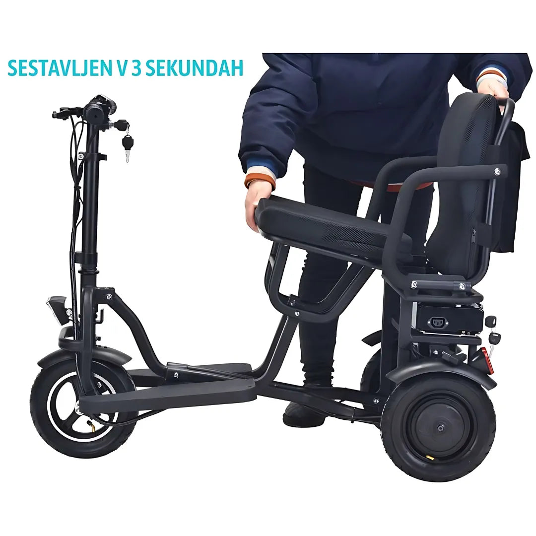 Oseba prilagaja sedež električnega mobilnega vozička Smartelektro G3.