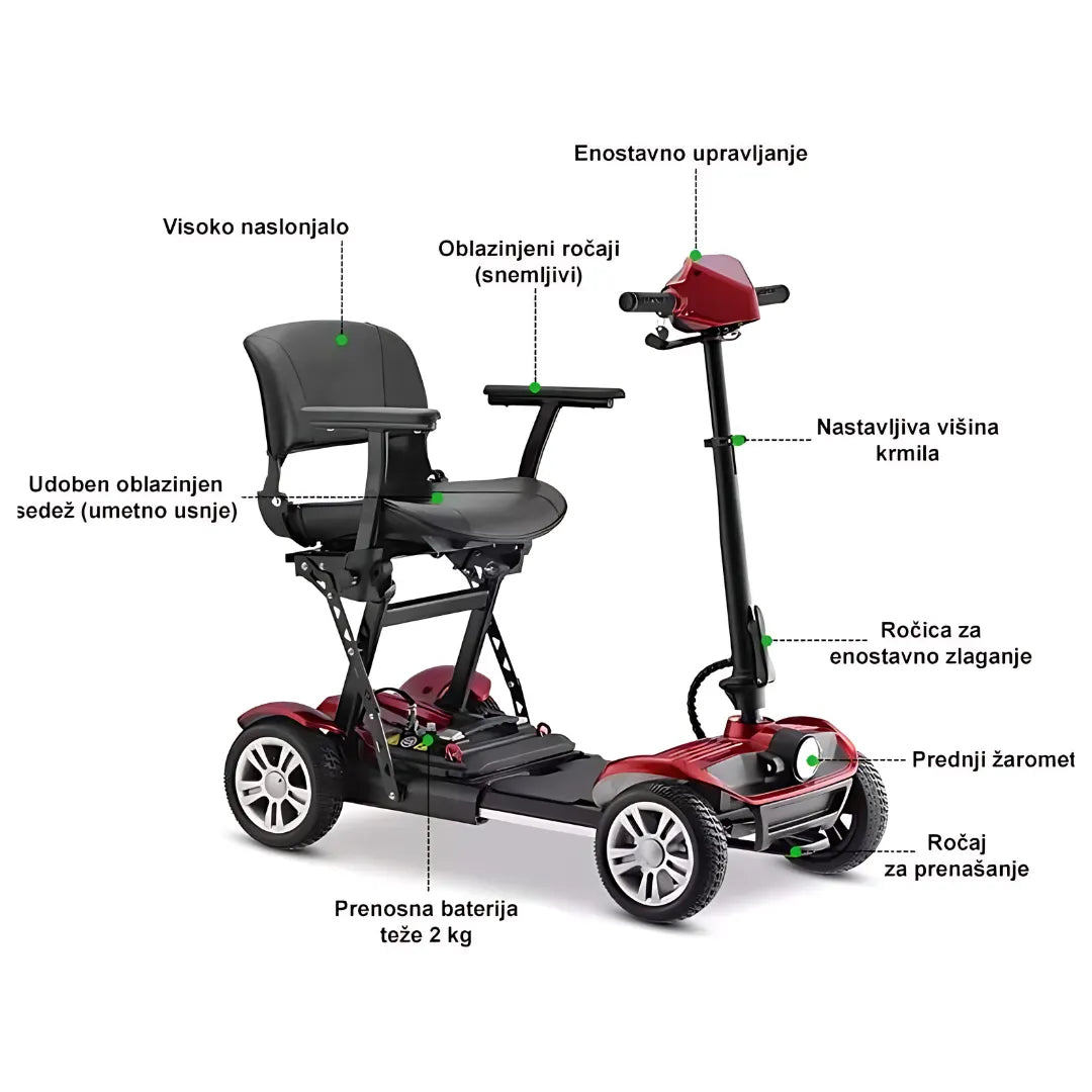 Electric Mobility Scooter Smartelektro F6 features a comfortable seat, adjustable handlebars, and removable battery.