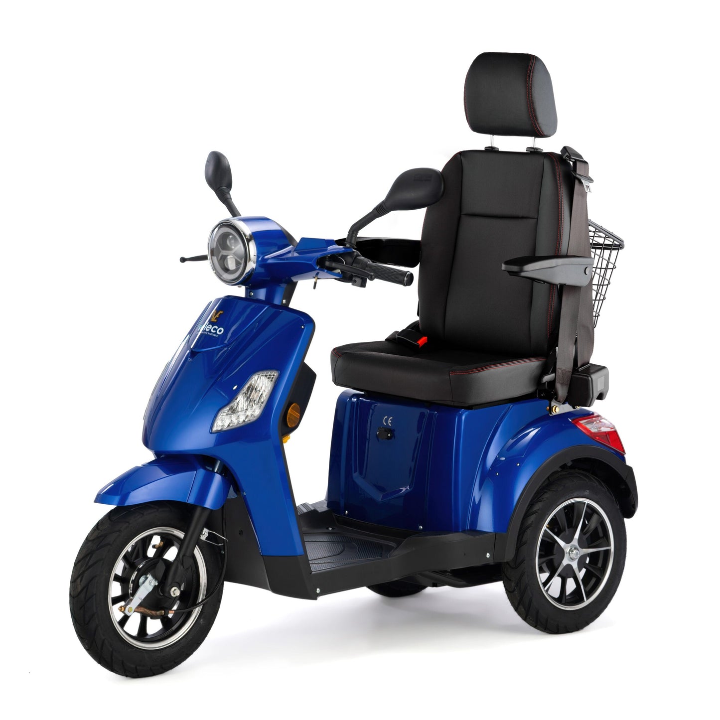 Veleco Draco – blue three-wheel scooter with rear basket