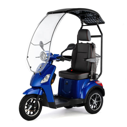 Veleco Draco – blue three-wheel scooter with canopy and basket