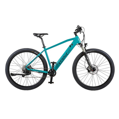 Electric Bike Econic One Cross Country features a sleek turquoise frame with rugged tires, ideal for outdoor adventures.