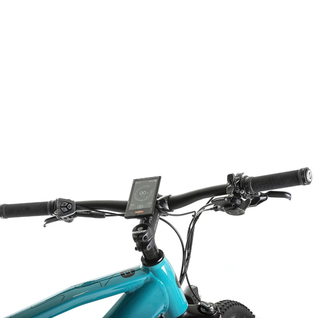 Electric Bike Econic One Cross Country features a sleek turquoise frame, advanced digital display, and ergonomic handlebars.