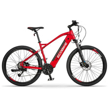 Rdeče električno kolo Ecobike Sx 4 z značilnostmi gorskega kolesa in debelimi pnevmatikami.