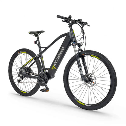 Electric Bike Ecobike Sx features a sleek black design, durable tires, and advanced suspension for smooth rides.