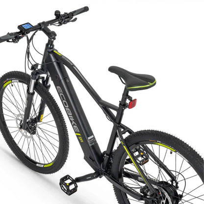 Electric Bike Ecobike Sx 5 features a sleek black frame, rugged tires, and an advanced digital display.