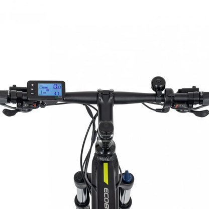 Electric Bike Ecobike Sx features a sleek handlebar with an LCD display, throttle controls, and a bell.